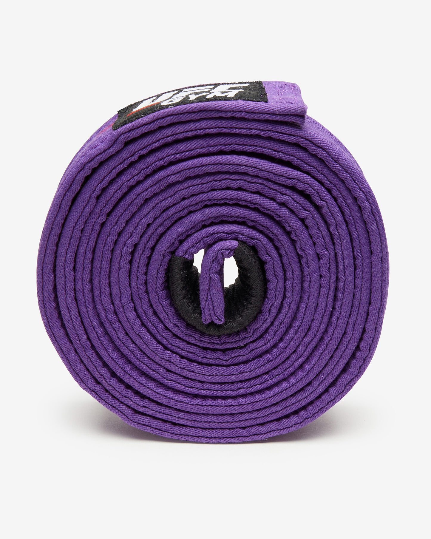 Purple UFC Gym belt with red and white logo on a white background on it's side