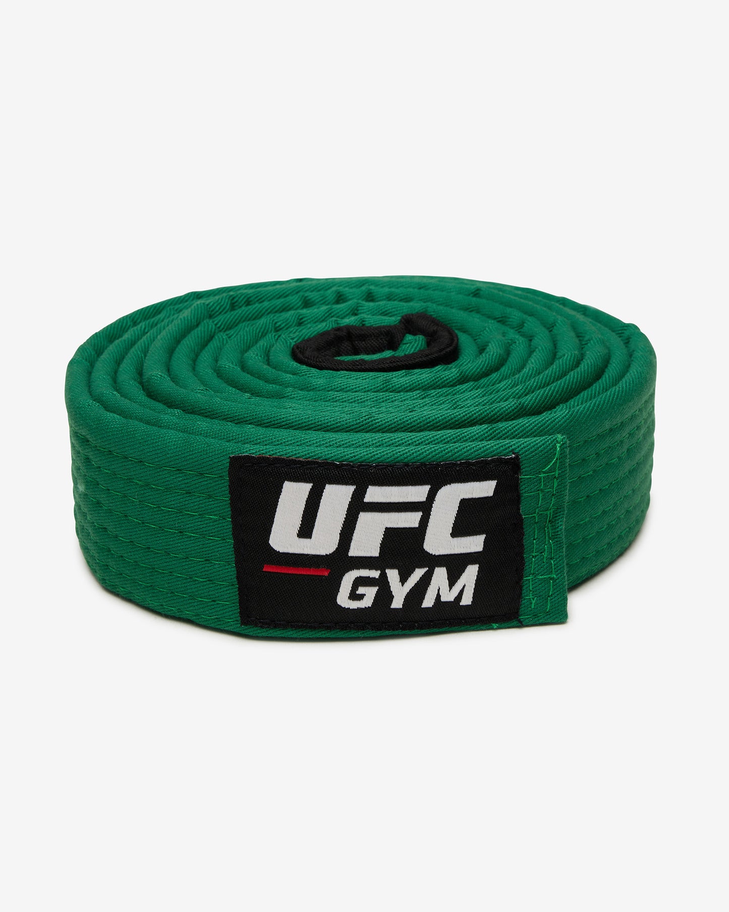 Green UFC Gym Brazilian Jiu Jitsu belt on a white background front-facing