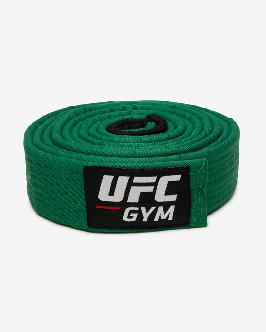 Green UFC Gym Brazilian Jiu Jitsu belt on a white background front-facing