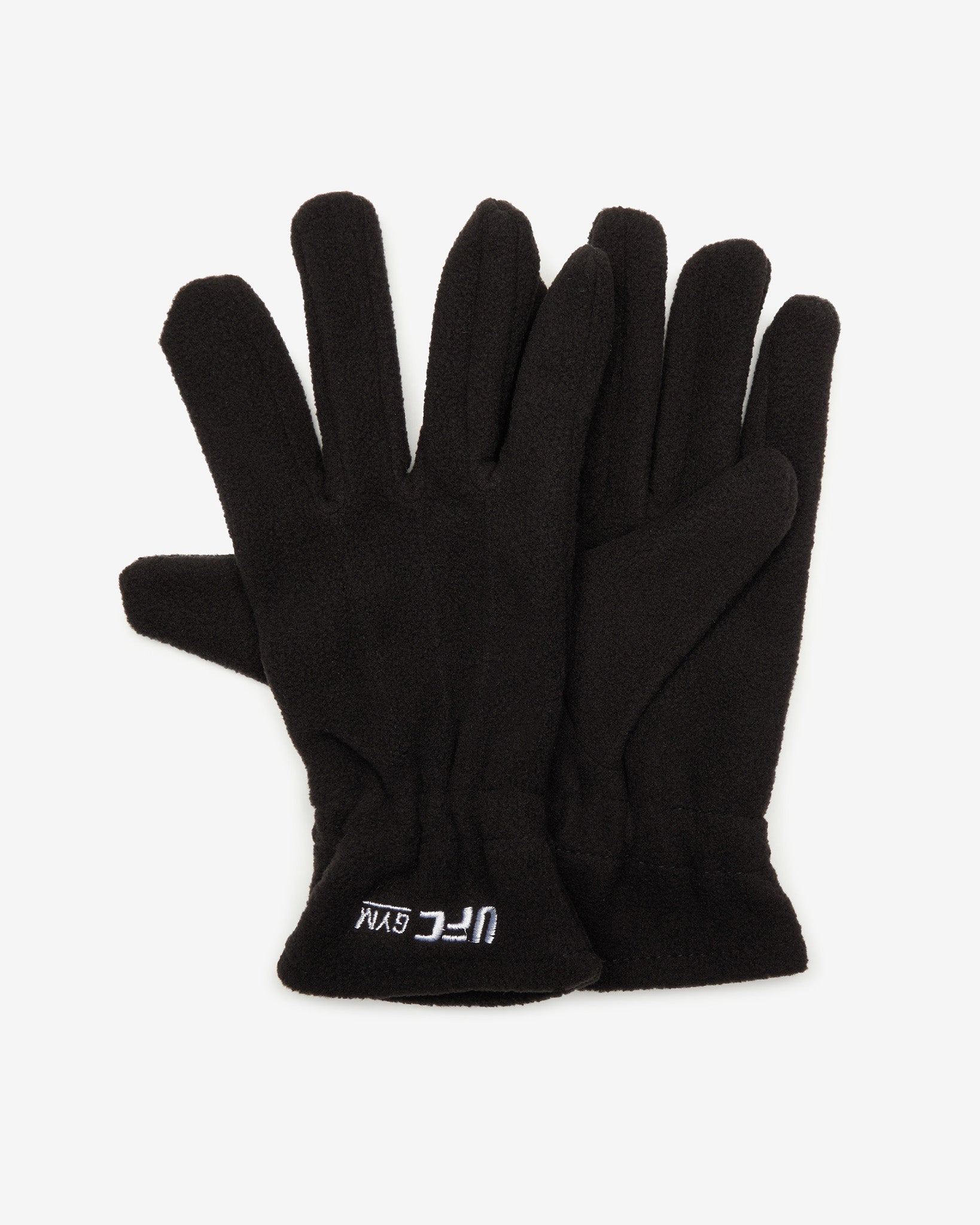 Pair of black gloves with 'UFC Gym' branding on a white background