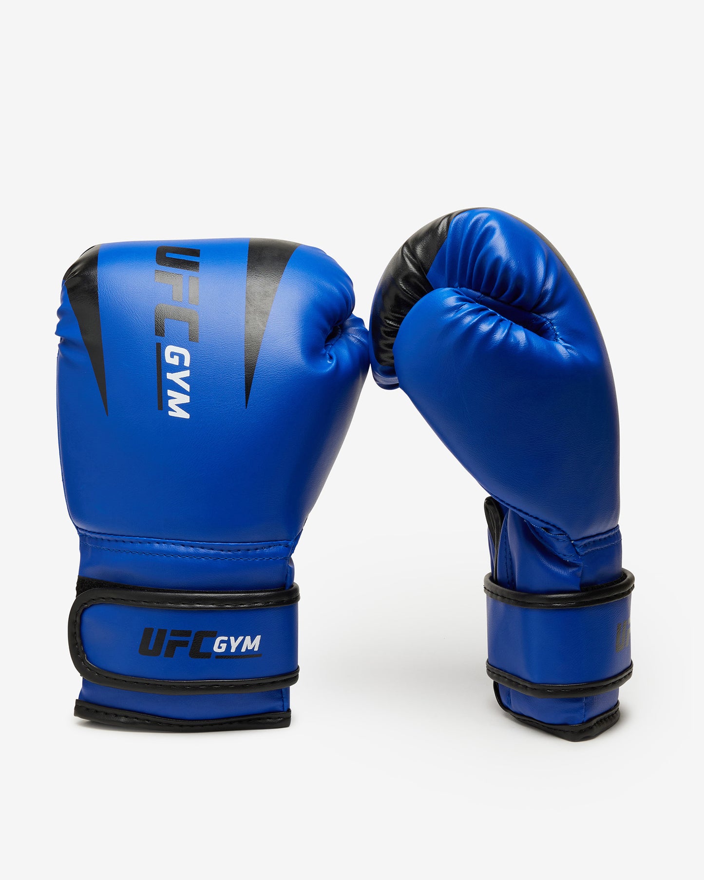 The TD YOUTH BOXING GLOVE BLUE by UFC Gym, designed for youth training, features blue gloves with black accents. Displayed on a white background, one glove faces forward and the other shows the back.