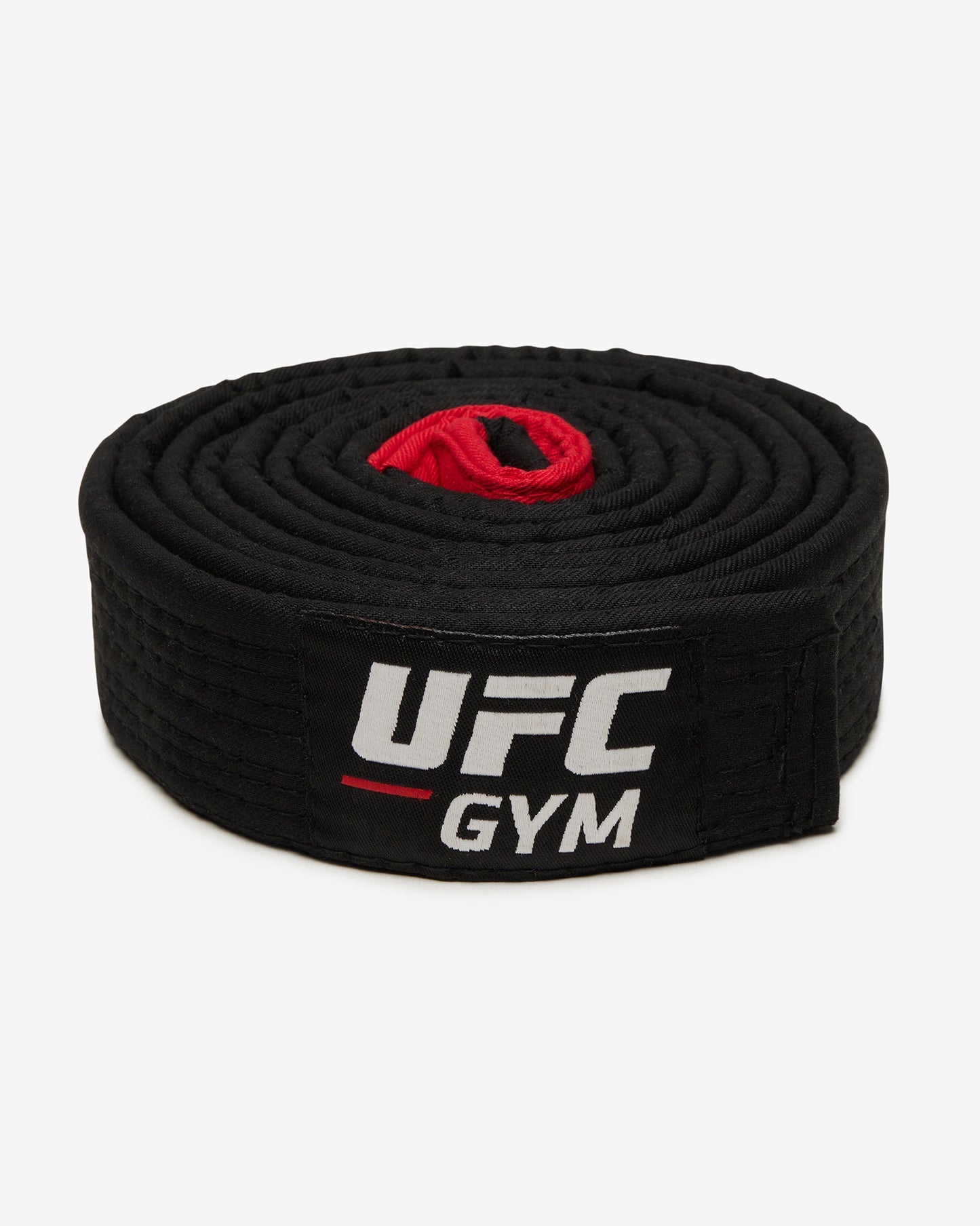 Black UFC Gym belt with red and white logo on a white background front-facing view