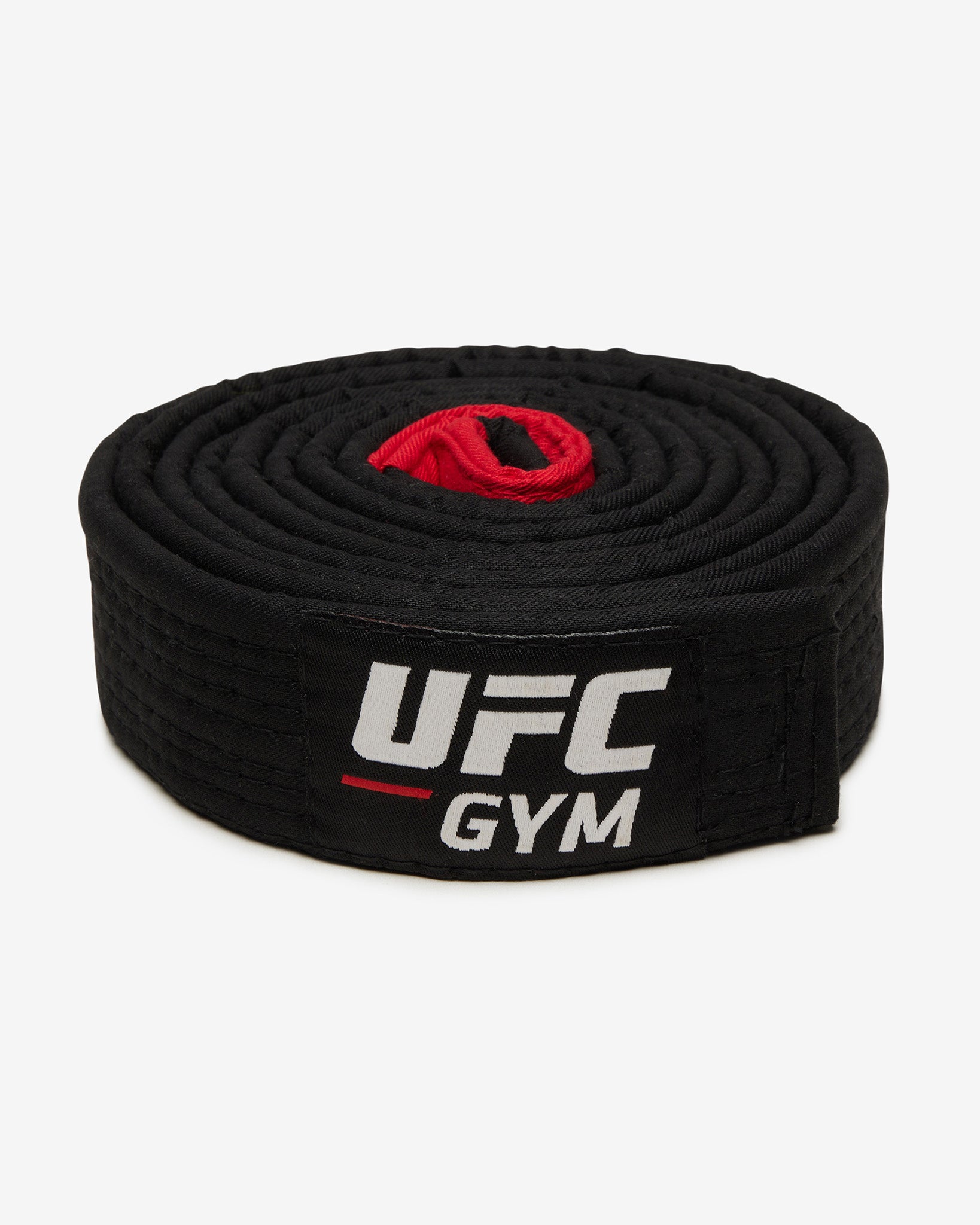 Black UFC Gym belt with red and white logo on a white background front-facing view