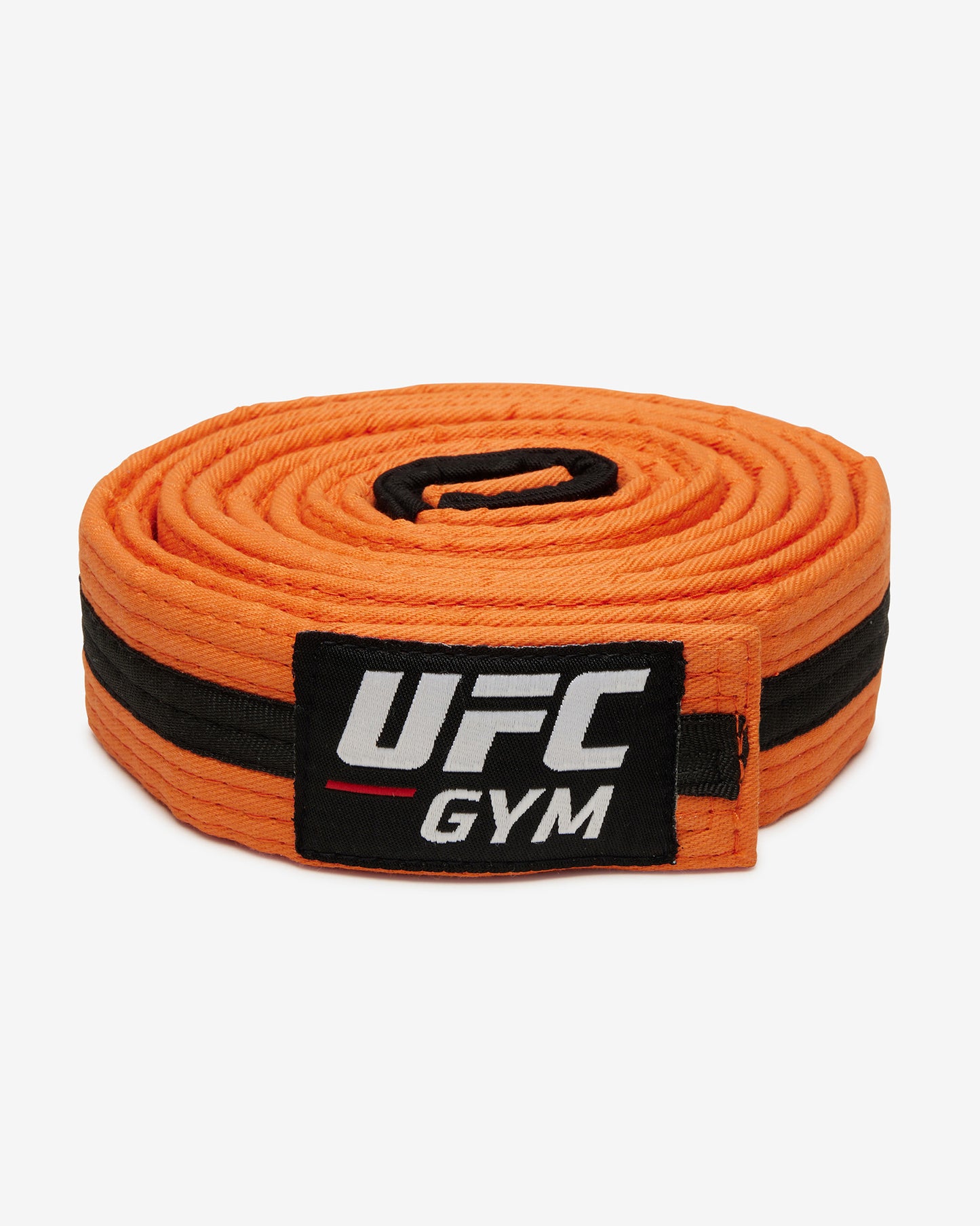 Orange UFC Gym belt with a black stripe on a white background facing forward